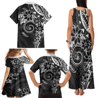 Polynesian Pattern With Plumeria Flowers Family Matching Tank Maxi Dress and Hawaiian Shirt Black