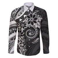 Polynesian Pattern With Plumeria Flowers Family Matching Tank Maxi Dress and Hawaiian Shirt Black