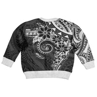 Polynesian Pattern With Plumeria Flowers Kid Ugly Christmas Sweater Black