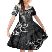 Polynesian Pattern With Plumeria Flowers Kid Short Sleeve Dress Black LT05 KID Black - Polynesian Pride