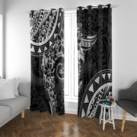 Polynesian Pattern With Plumeria Flowers Window Curtain Black