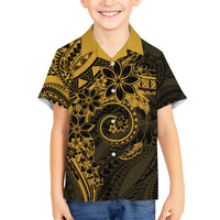 Polynesian Sunset Plumeria Kid Hawaiian Shirt Gold Polynesian Tattoo