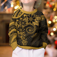Polynesian Sunset Plumeria Kid Ugly Christmas Sweater Gold Polynesian Tattoo
