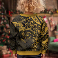 Polynesian Sunset Plumeria Kid Ugly Christmas Sweater Gold Polynesian Tattoo