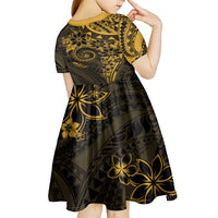 Polynesian Sunset Plumeria Kid Short Sleeve Dress Gold Polynesian Tattoo