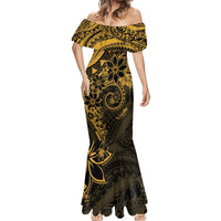 Polynesian Sunset Plumeria Mermaid Dress Gold Polynesian Tattoo LT05 - Polynesian Pride