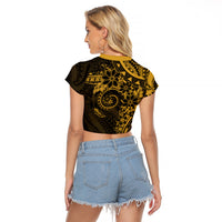 Polynesian Sunset Plumeria Raglan Cropped T Shirt Gold Polynesian Tattoo