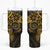 Gold Polynesian Pattern With Plumeria Flowers Tumbler With Handle