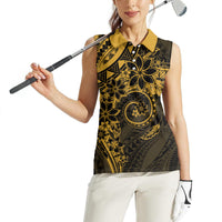Polynesian Sunset Plumeria Women Sleeveless Polo Shirt Gold Polynesian Tattoo