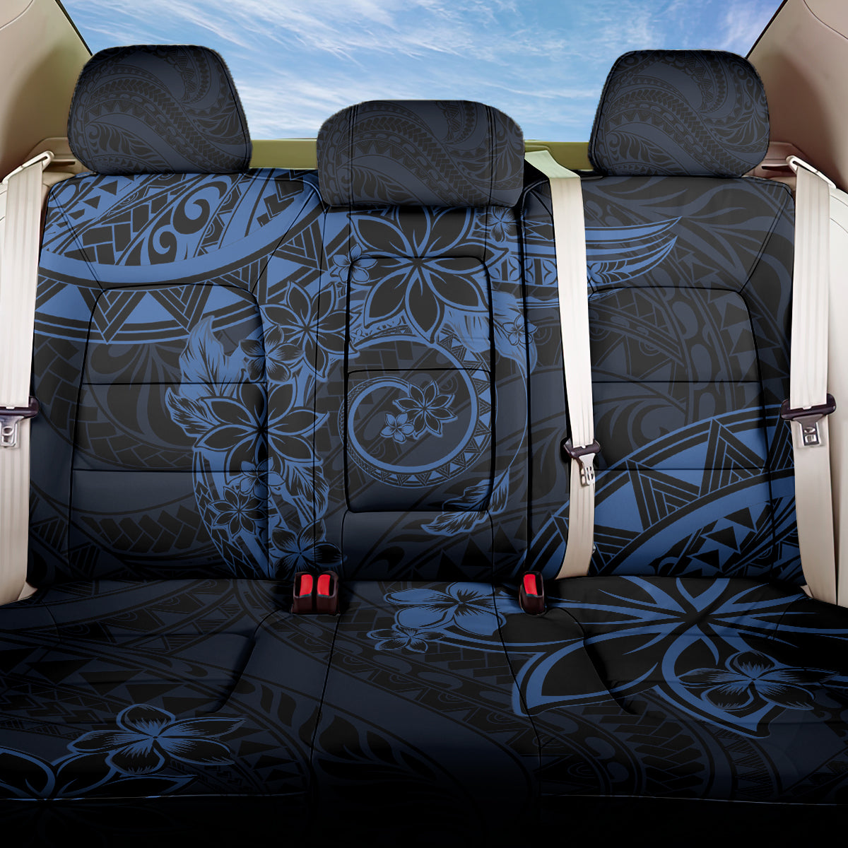 Polynesian Sunset Plumeria Back Car Seat Cover Navy Polynesian Tattoo
