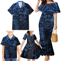 Polynesian Sunset Plumeria Family Matching Mermaid Dress and Hawaiian Shirt Navy Polynesian Tattoo