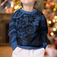 Polynesian Sunset Plumeria Kid Ugly Christmas Sweater Navy Polynesian Tattoo