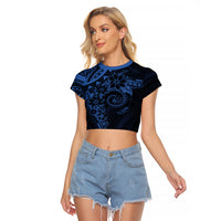 Polynesian Sunset Plumeria Raglan Cropped T Shirt Navy Polynesian Tattoo