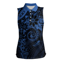 Polynesian Sunset Plumeria Women Sleeveless Polo Shirt Navy Polynesian Tattoo