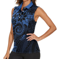 Polynesian Sunset Plumeria Women Sleeveless Polo Shirt Navy Polynesian Tattoo