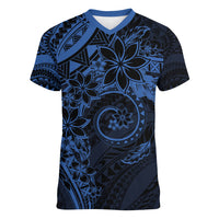 Polynesian Sunset Plumeria Women V-Neck T-Shirt Navy Polynesian Tattoo
