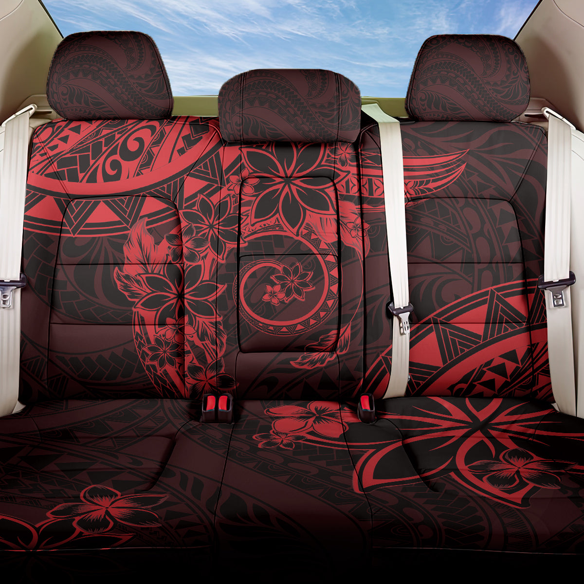 Polynesian Sunset Plumeria Back Car Seat Cover Red Polynesian Tattoo