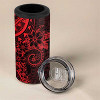 Red Polynesian Pattern With Plumeria Flowers 4 in 1 Can Cooler Tumbler