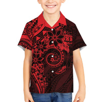 Polynesian Sunset Plumeria Family Matching Off The Shoulder Long Sleeve Dress and Hawaiian Shirt Red Polynesian Tattoo LT05 Son's Shirt Red - Polynesian Pride