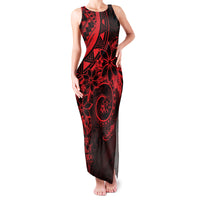 Polynesian Sunset Plumeria Family Matching Tank Maxi Dress and Hawaiian Shirt Red Polynesian Tattoo