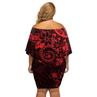 Polynesian Sunset Plumeria Off Shoulder Short Dress Red Polynesian Tattoo LT05 - Polynesian Pride