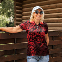 Polynesian Sunset Plumeria Women Polo Shirt Red Polynesian Tattoo