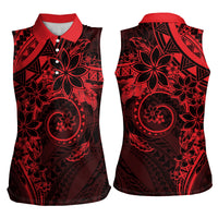 Polynesian Sunset Plumeria Women Sleeveless Polo Shirt Red Polynesian Tattoo