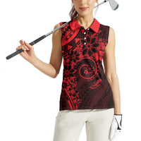 Polynesian Sunset Plumeria Women Sleeveless Polo Shirt Red Polynesian Tattoo