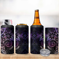 Galaxy Polynesian Pattern With Plumeria Flowers 4 in 1 Can Cooler Tumbler