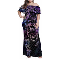 Polynesian Sunset Plumeria Family Matching Off Shoulder Maxi Dress and Hawaiian Shirt Galaxy Polynesian Tattoo
