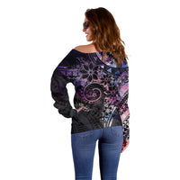 Polynesian Sunset Plumeria Off Shoulder Sweater Galaxy Polynesian Tattoo