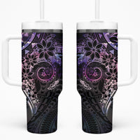 Galaxy Polynesian Pattern With Plumeria Flowers Tumbler With Handle