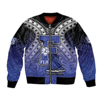 Custom Fiji Drua Bomber Jacket Fijian Tapa Pattern LT05 Unisex Blue - Polynesian Pride