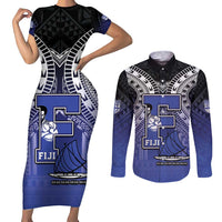 Custom Fiji Drua Couples Matching Short Sleeve Bodycon Dress and Long Sleeve Button Shirt Fijian Tapa Pattern