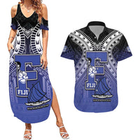 Custom Fiji Drua Couples Matching Summer Maxi Dress and Hawaiian Shirt Fijian Tapa Pattern