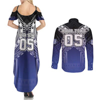 Custom Fiji Drua Couples Matching Summer Maxi Dress and Long Sleeve Button Shirt Fijian Tapa Pattern