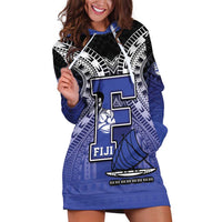 Custom Fiji Drua Hoodie Dress Fijian Tapa Pattern LT05 Blue - Polynesian Pride
