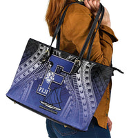 Fiji Drua Leather Tote Bag Fijian Tapa Pattern