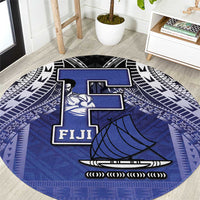 Fiji Drua Round Carpet Fijian Tapa Pattern