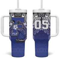 Custom Fiji Drua Tumbler With Handle Fijian Tapa Pattern