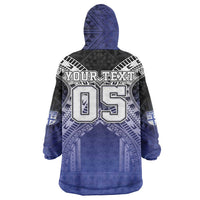 Custom Fiji Drua Wearable Blanket Hoodie Fijian Tapa Pattern