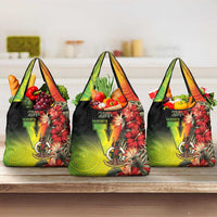 Aboriginal Dot Art Vanuatu Grocery Bag Tropical Flowers