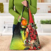 Aboriginal Dot Art Vanuatu Grocery Bag Tropical Flowers