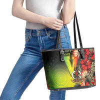 Aboriginal Dot Art Vanuatu Leather Tote Bag Tropical Flowers