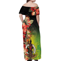 Aboriginal Dot Art Vanuatu Personalised Off Shoulder Maxi Dress Tropical Flowers
