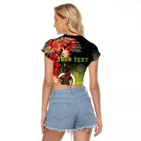 Aboriginal Dot Art Vanuatu Personalised Raglan Cropped T Shirt Tropical Flowers