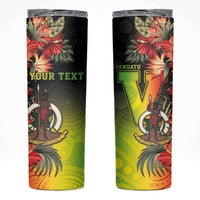 Aboriginal Dot Art Vanuatu Personalised Skinny Tumbler Tropical Flowers
