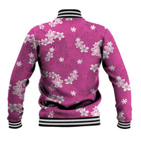 Hawaii Monstera Deliciosa Baseball Jacket Pink Plumeria Polynesian Pattern - Polynesian Pride