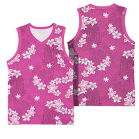 Hawaii Monstera Deliciosa Basketball Jersey Pink Plumeria Polynesian Pattern - Polynesian Pride