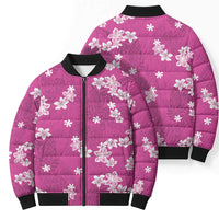 Hawaii Monstera Deliciosa Bomber Puffer Jacket Pink Plumeria Polynesian Pattern - Polynesian Pride